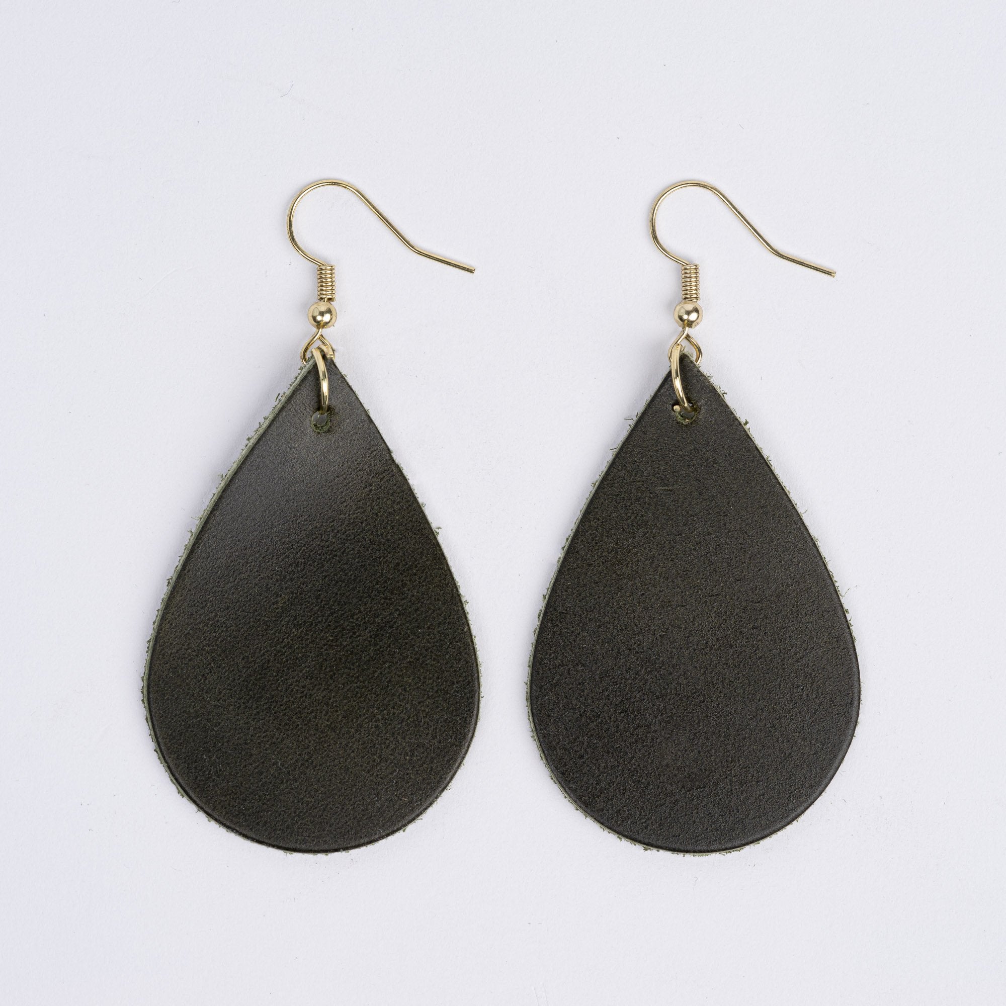 Color:Olive Horween Leather Earrings