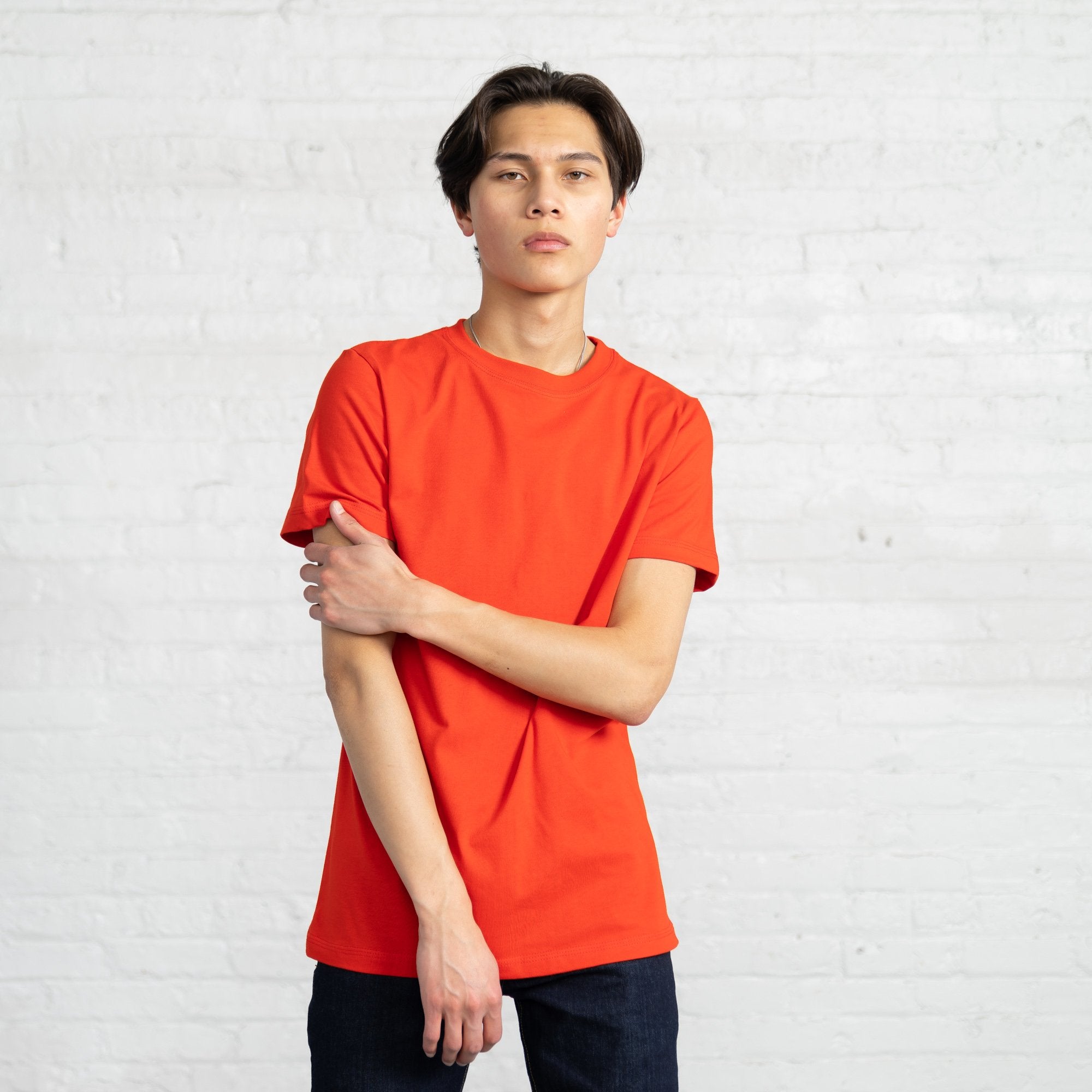 Color:Bright Red Fitted Combed Cotton Men’s T-shirt