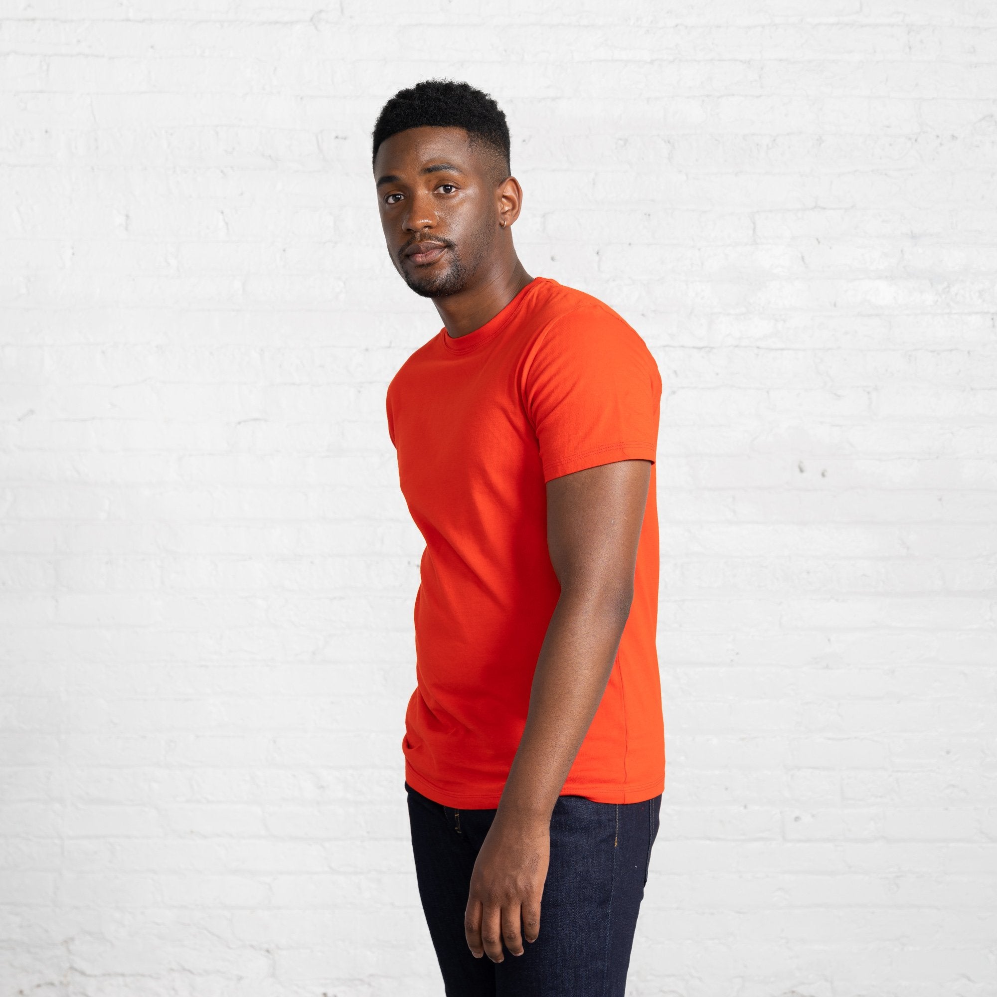 Classic Color:Bright Red Combed Cotton Men's T-shirts