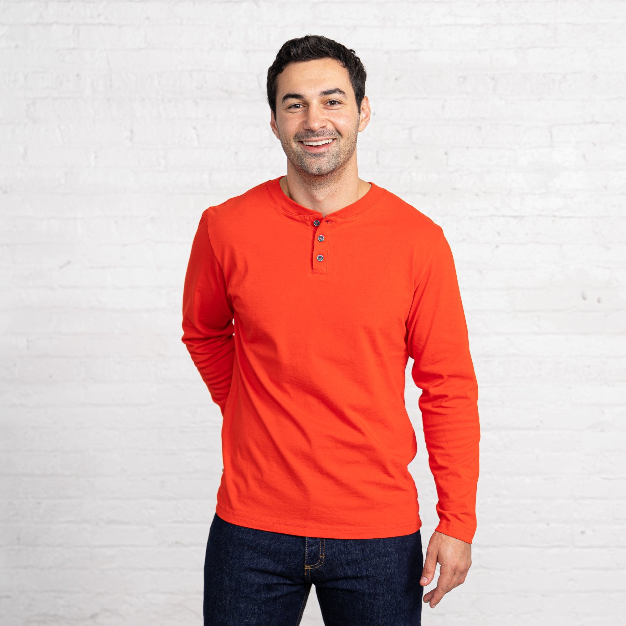 Classic Color:Bright Red Combed Cotton Henleys Mens’s Henleys