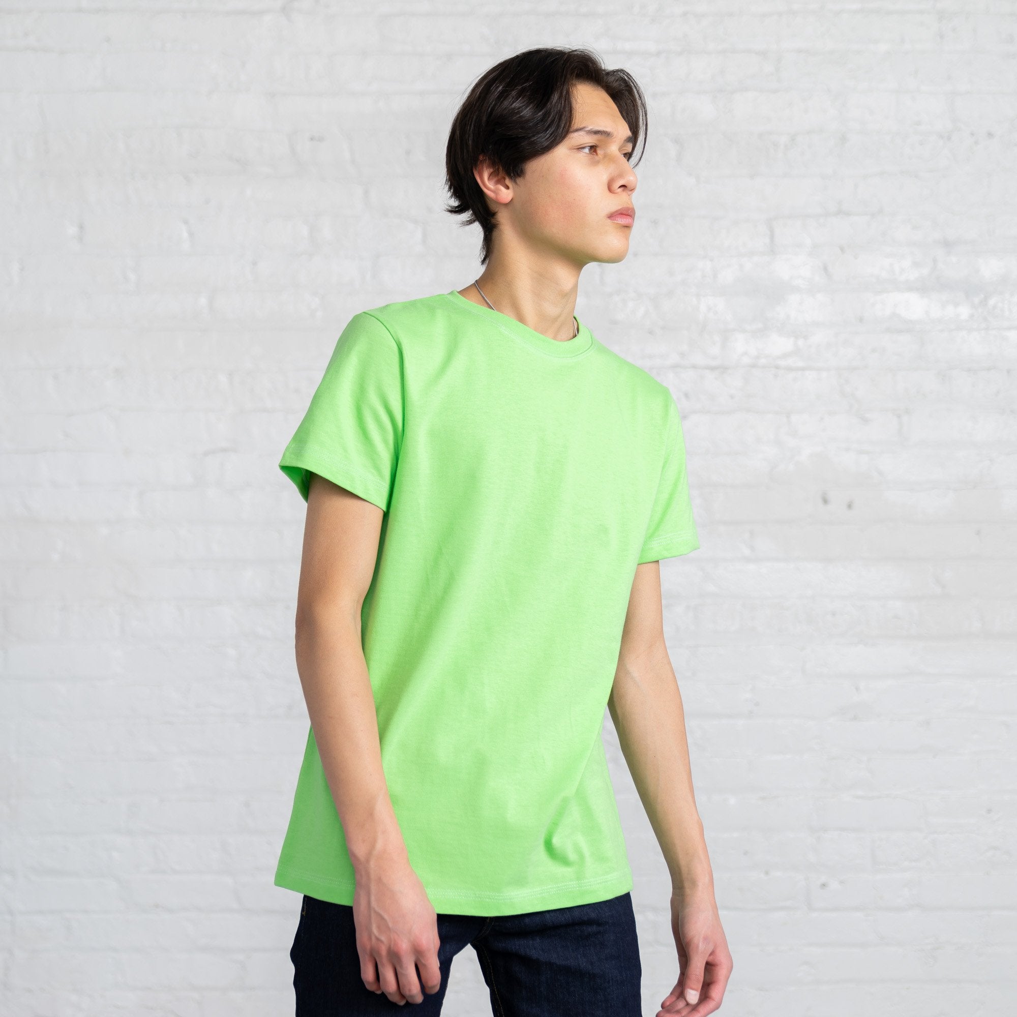 Color:Bright Green Fitted Combed Cotton Men’s T-shirts