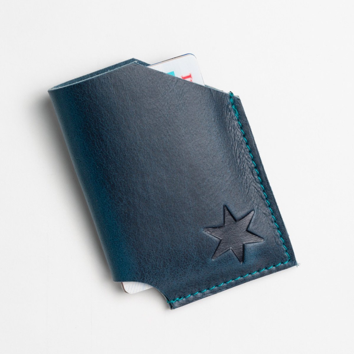 Aqua Leather Card Holder