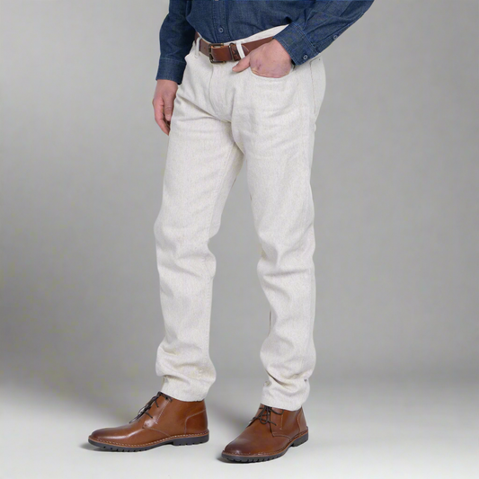 Tailored Fit men's jeans in natural hemp blend denim, front view