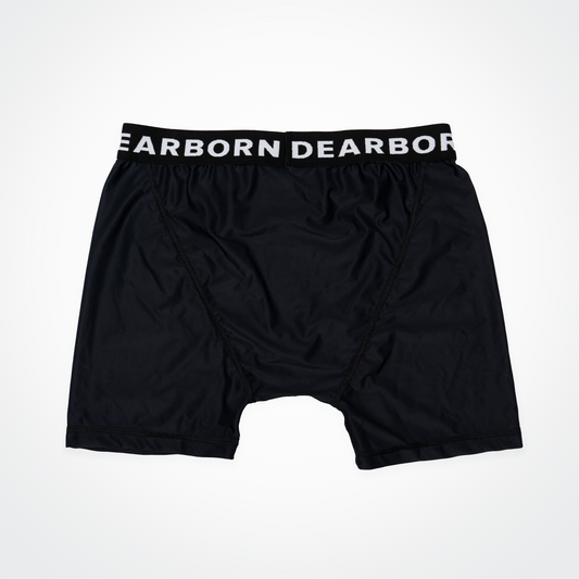 Close-up of the extra-thick jacquard knit waistband on black boxer briefs