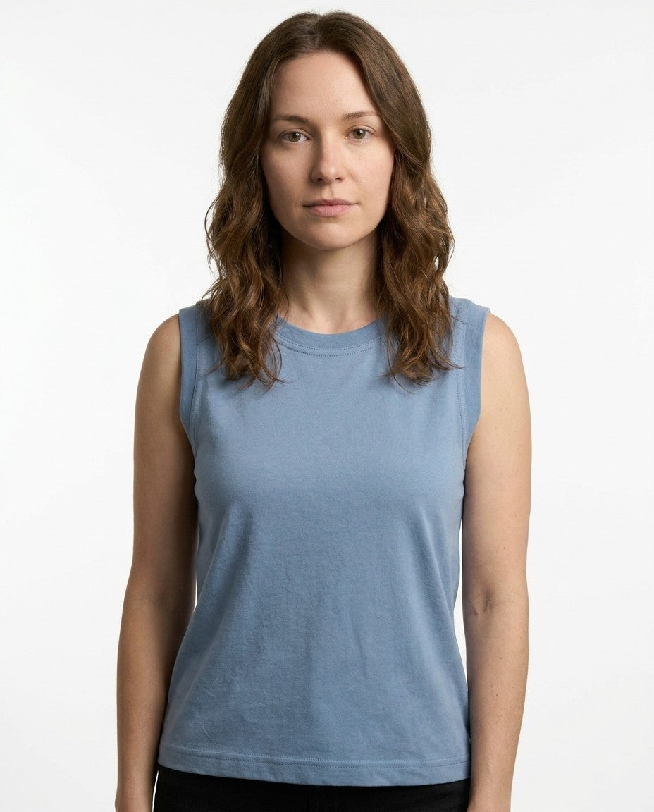 Sleeveless Combed Cotton In Blue