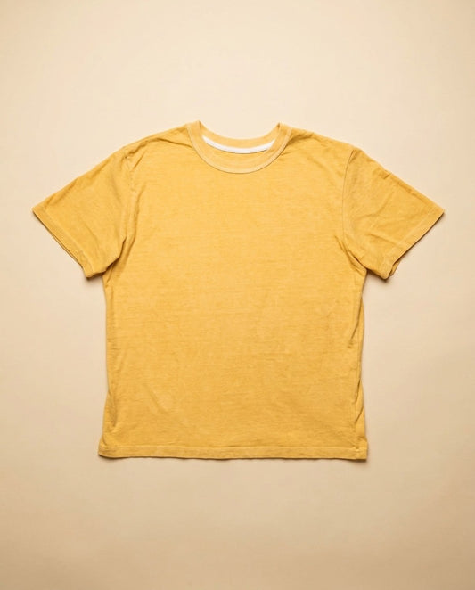 Three sunflower yellow cotton t-shirts stacked together as a 3-pack.