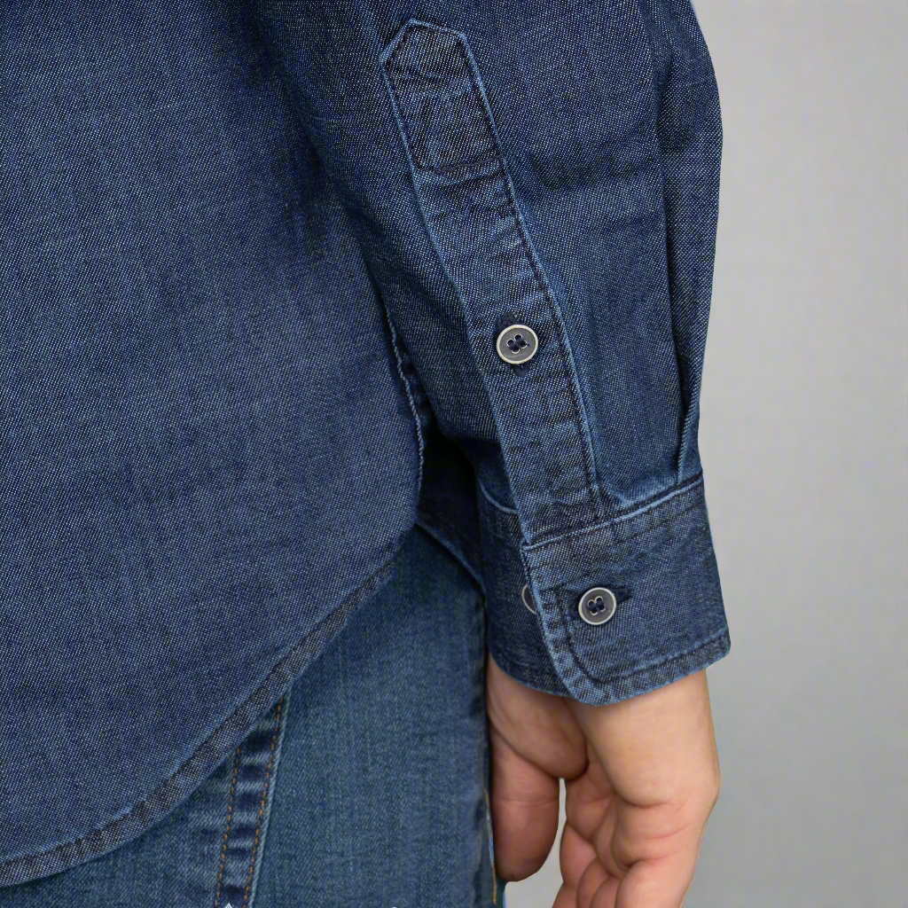 Fitted Chambray Button Up - Dark Wash