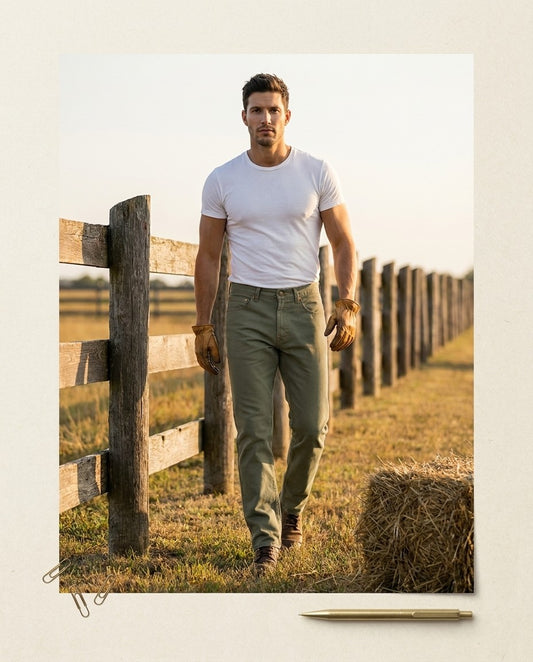 Front view of Tailored Fit Scout men's stretch jeans in a medium blue wash with five pockets.