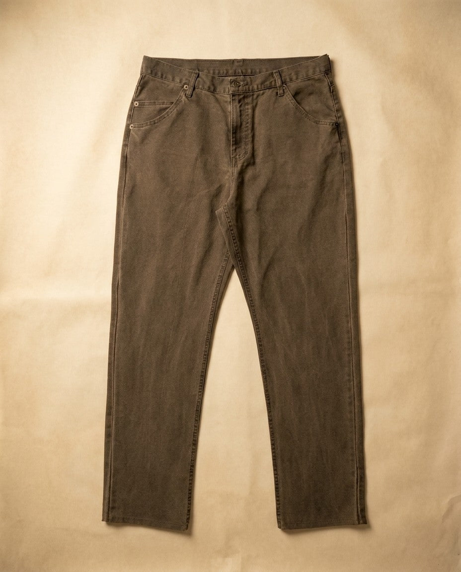 Flat lay of Relaxed Fit jeans in the Mica specialty wash on 10oz stretch denim.