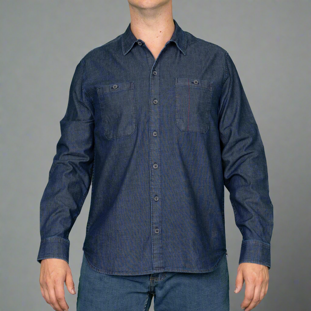 Fitted Chambray Button Up - Dark Wash