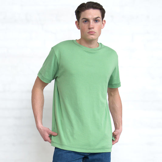 Jade green Classic Supima crew neck t-shirt laid flat, front view