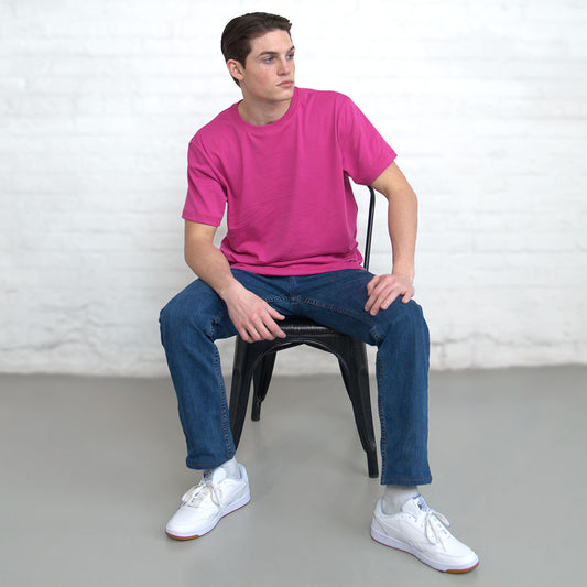 Magenta Classic Supima crew neck t-shirt laid flat, front view