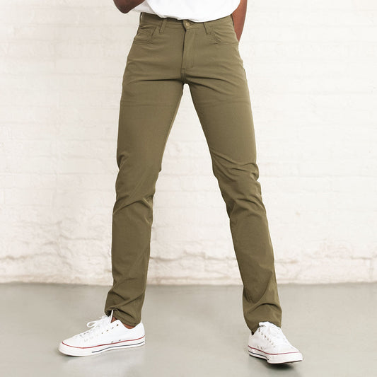 Olive Tailored Technical jeans shown front view on a white background