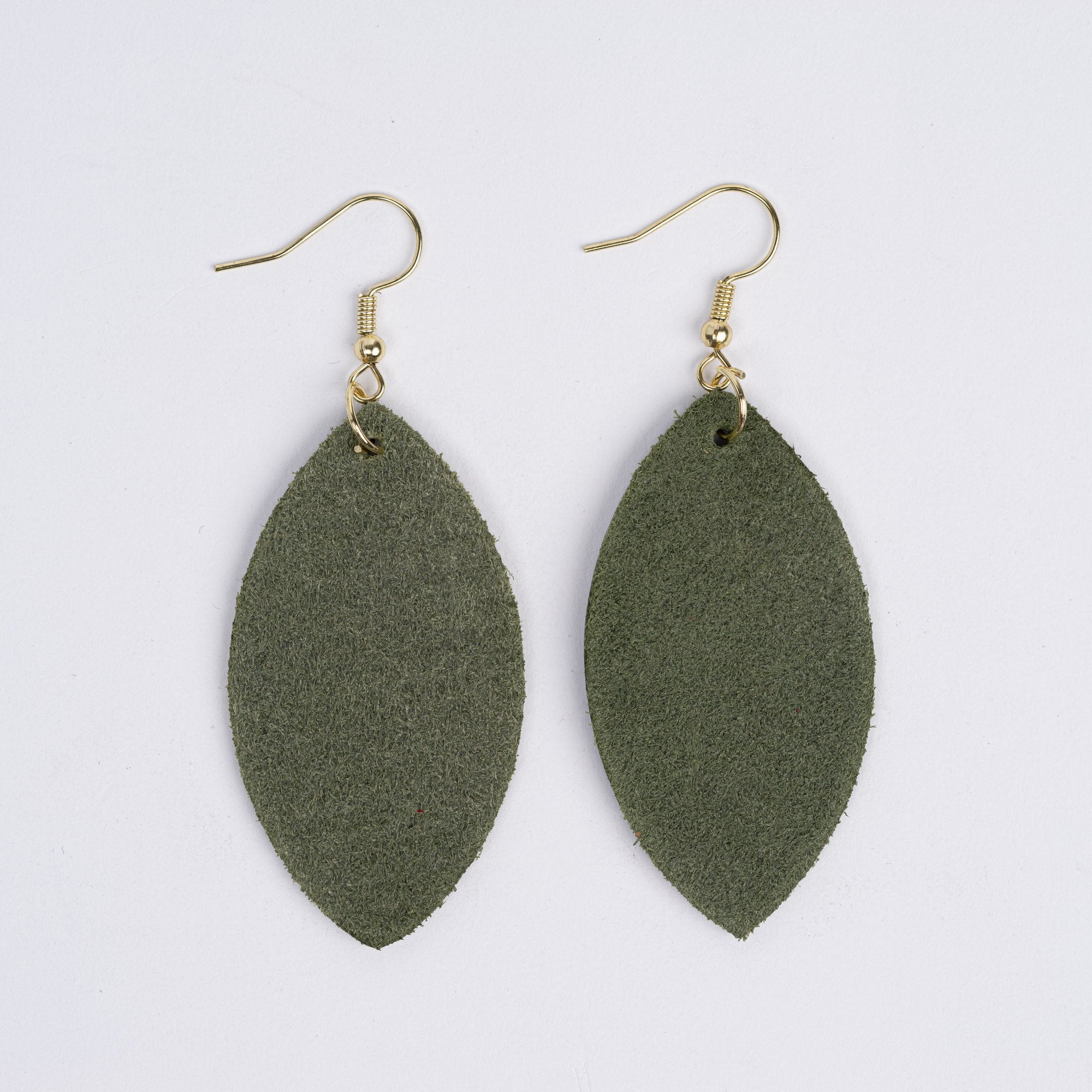 Color:Olive Horween Leather Earrings