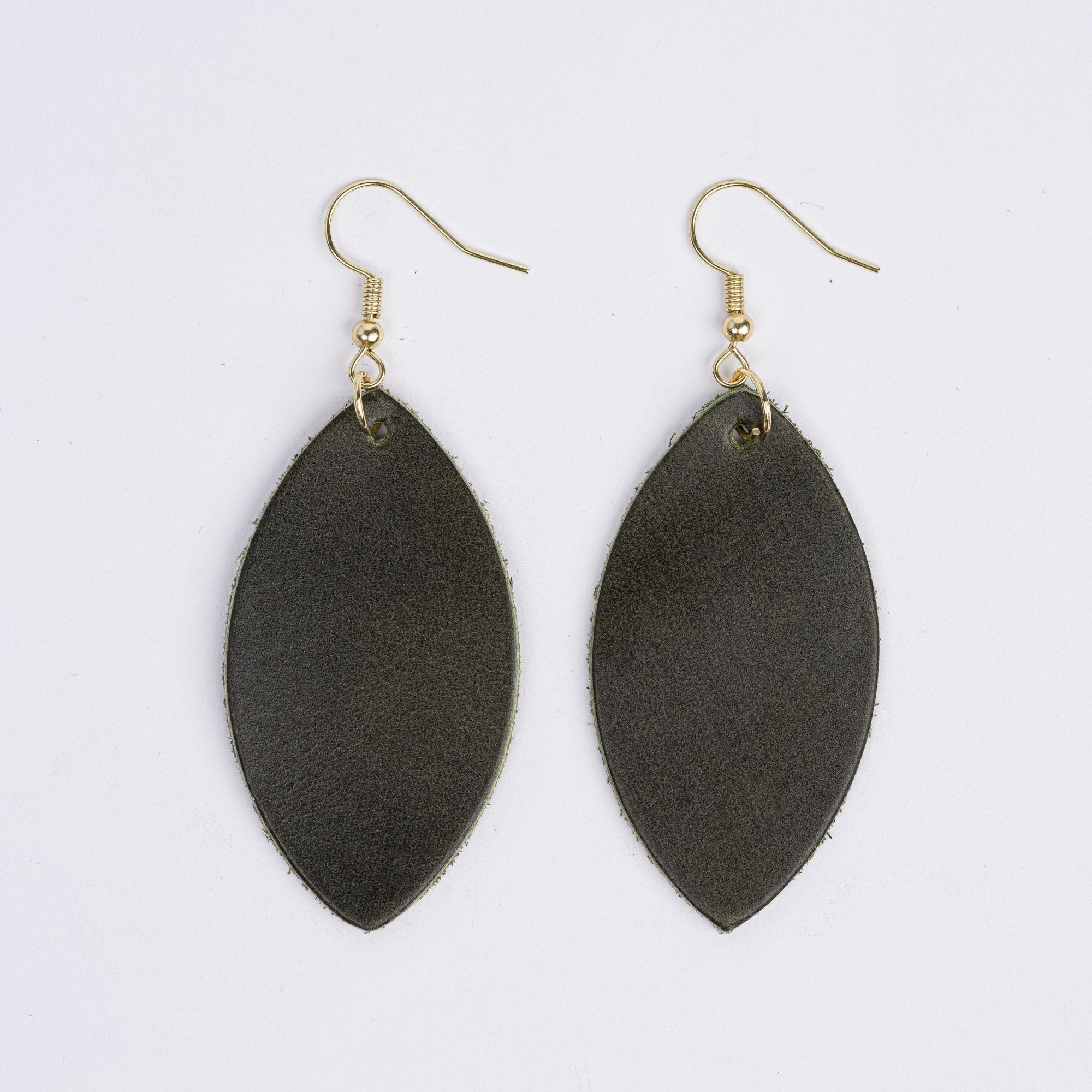 Color:Olive Horween Leather Earrings