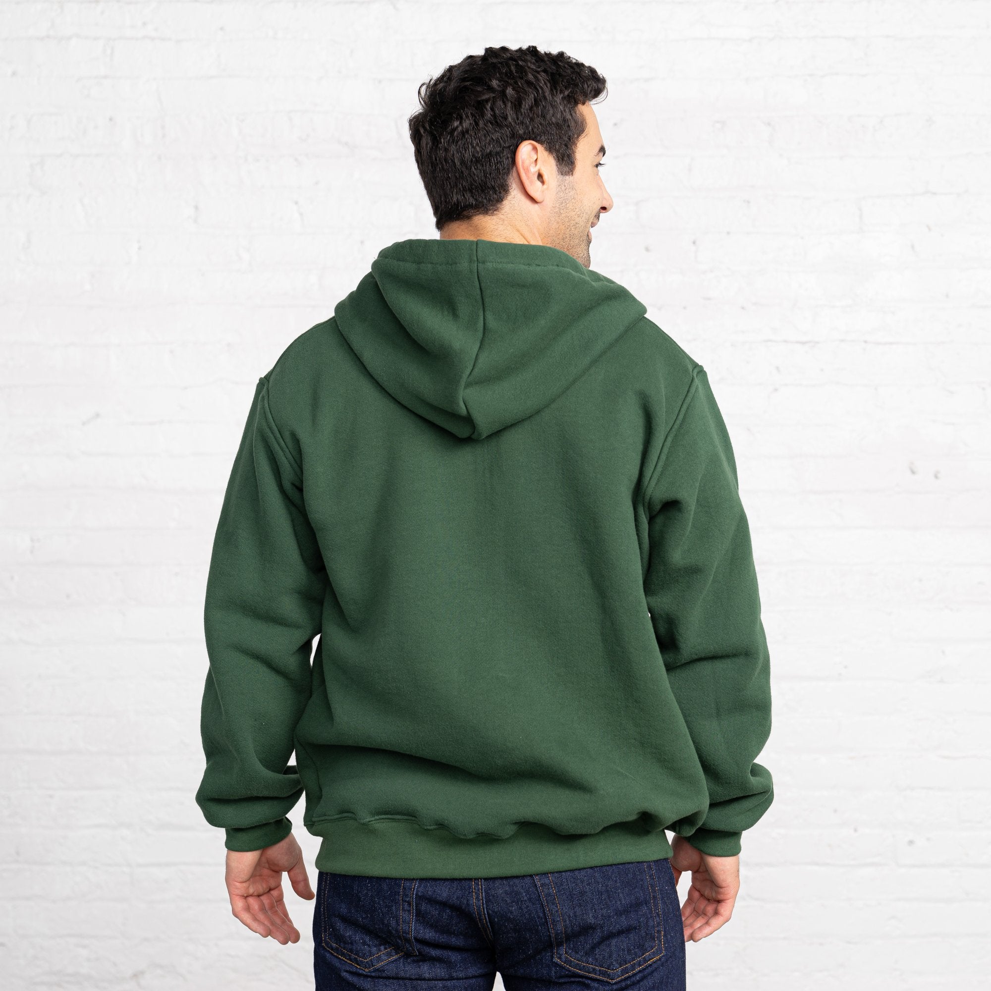 color:Dark Green 3 Thread Fleece Men’s Zip Up Hoodies Zip Up Hoodies