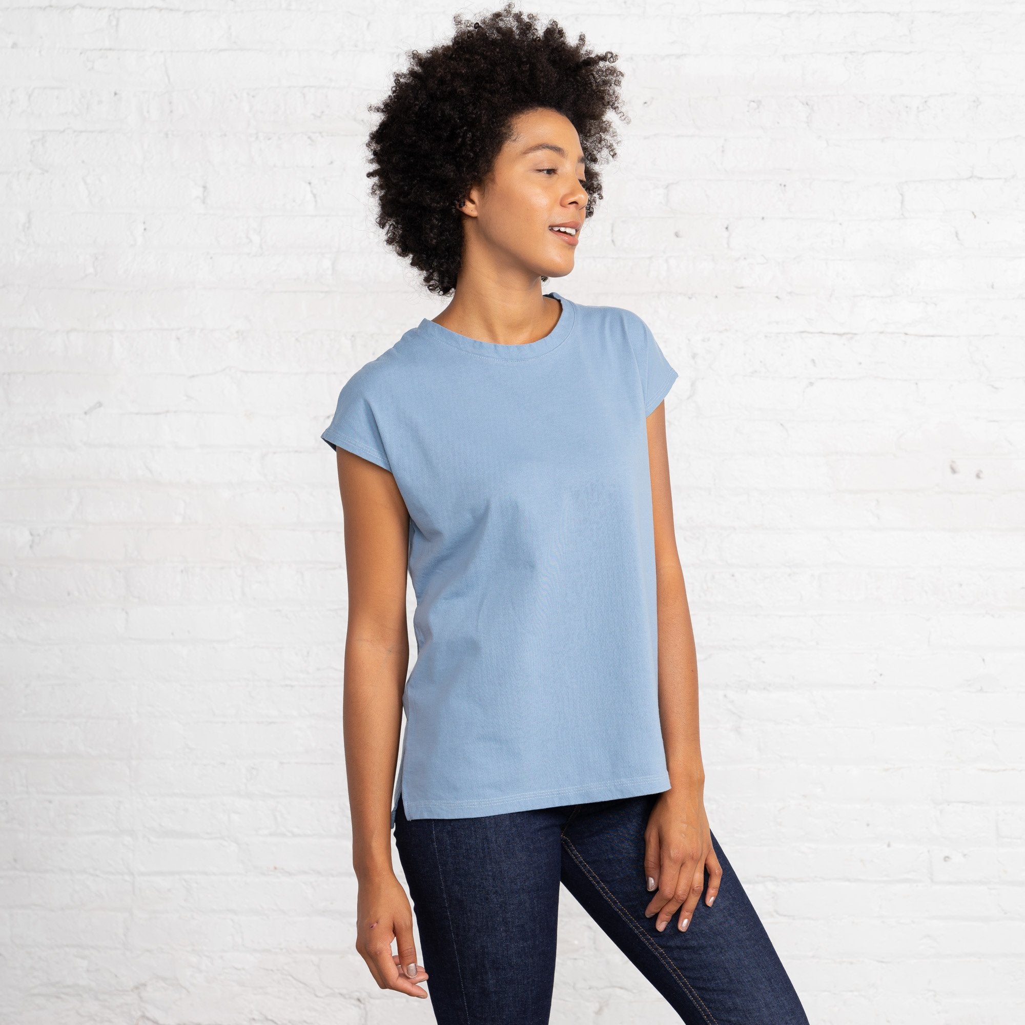 Dolman T Color:Light Blue Combed Cotton New T-shirts Women's T-shirts